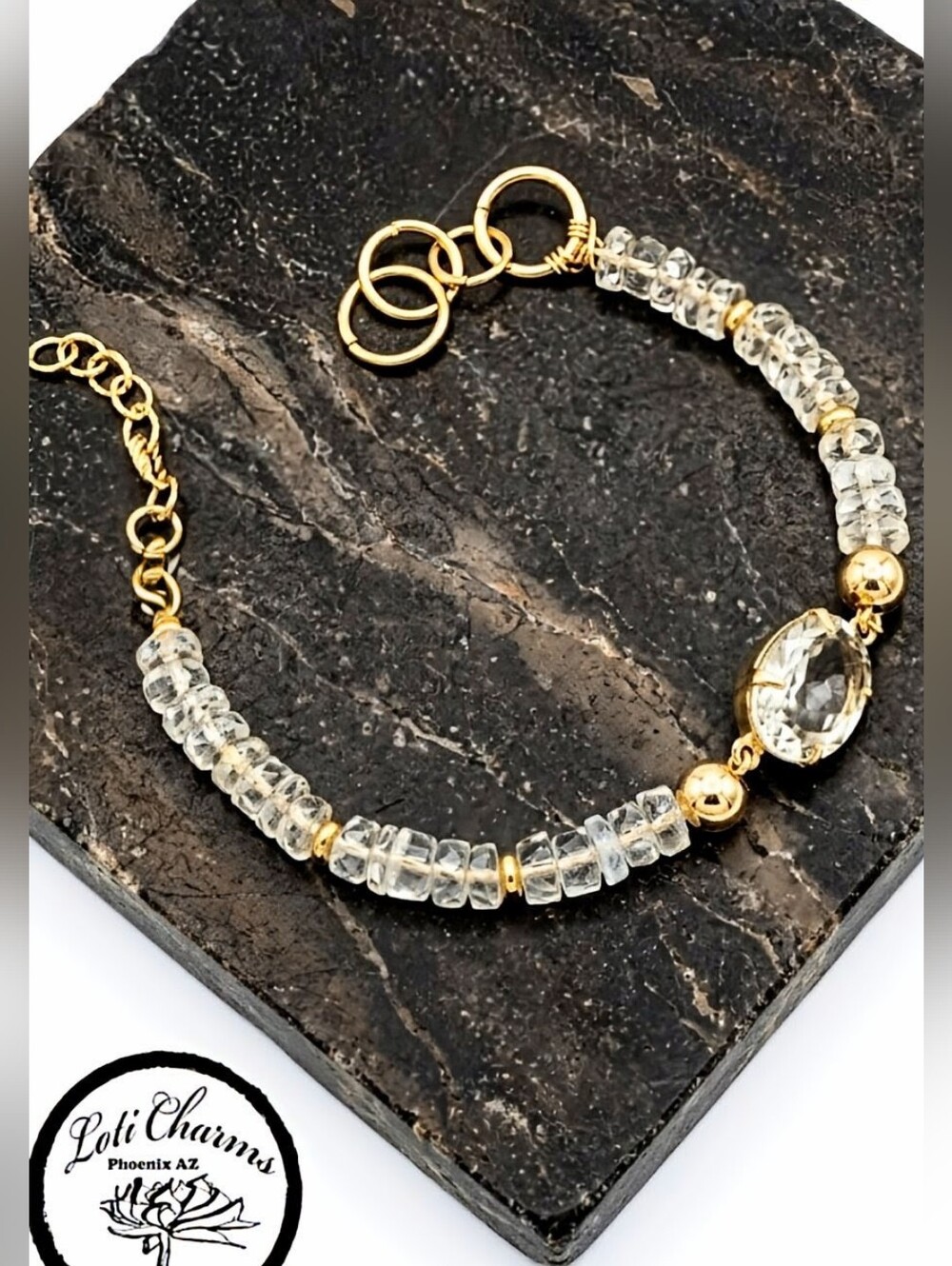 6.8 Carats Prasiolite /Green Amethyst & Prasiolite Beads In Gold Plated Bracelet